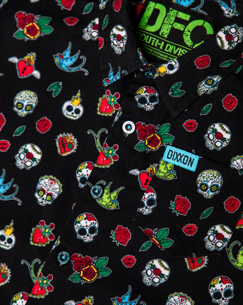 LOS MUERTOS PARTY SHIRT SHORT SLEEVE BUTTON UP  - YOUTH